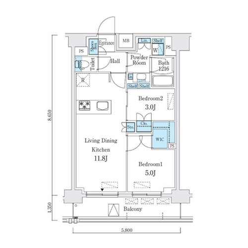 クインテット錦糸公園(2LDK：48.19㎡)の間取り画像