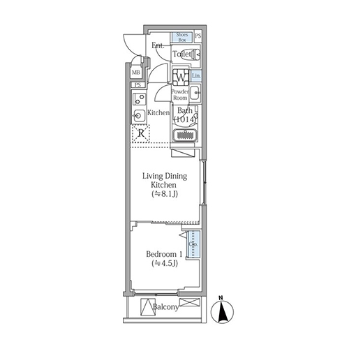 ルネサンスコート目白御留山(1LDK[Eタイプ]：26.69㎡)の間取り画像
