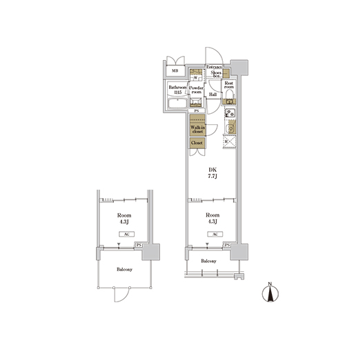 RJRプレシア蒲田(1DK+WIC[Gタイプ]：29.60㎡)の間取り画像
