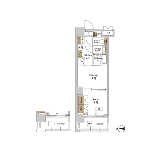 RJRプレシア蒲田(1DK[Bタイプ]：29.64㎡)の間取り画像