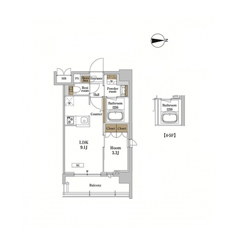 RJRプレシア蒲田(1LDK[Oタイプ]：31.40㎡)の間取り画像