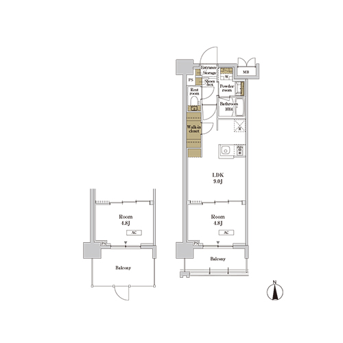 RJRプレシア蒲田(1LDK+WIC[H1タイプ]：32.44㎡)の間取り画像
