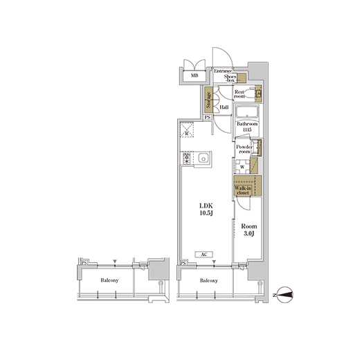 RJRプレシア蒲田(1LDK+WIC[Eタイプ]：33.73㎡)の間取り画像