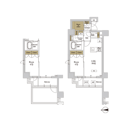 RJRプレシア蒲田(1LDK+SIC[Aタイプ]：39.92㎡)の間取り画像