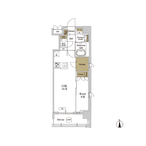 RJRプレシア蒲田(1LDK[Kタイプ]：40.30㎡)の間取り画像