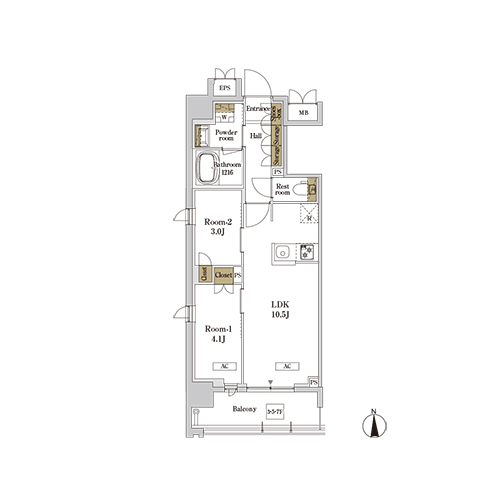 RJRプレシア蒲田(2LDK[F2タイプ]：41.82㎡)の間取り画像