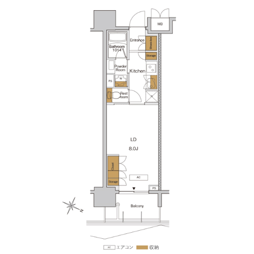 RJRプレシア東十条ガーデン(1K[I2タイプ]：26.58㎡)の間取り画像