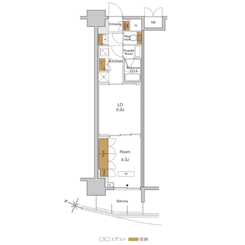RJRプレシア東十条ガーデン(1LDK[B2タイプ]：30.74㎡)の間取り画像