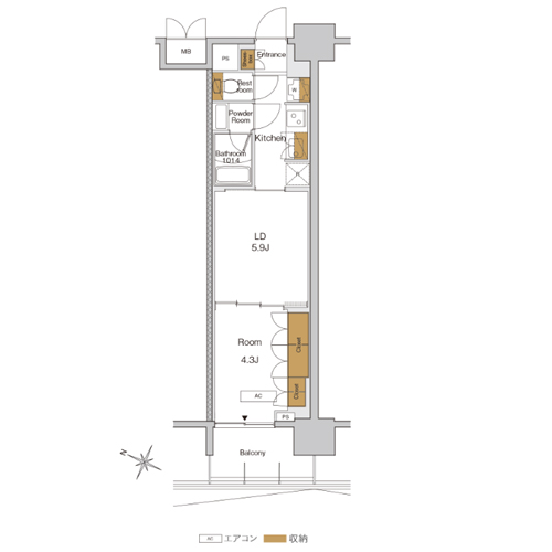 RJRプレシア東十条ガーデン(1LDK[B3タイプ]：30.74㎡)の間取り画像
