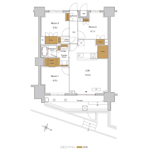 RJRプレシア東十条ガーデン(3LDK[O2タイプ]：73.12㎡)の間取り画像