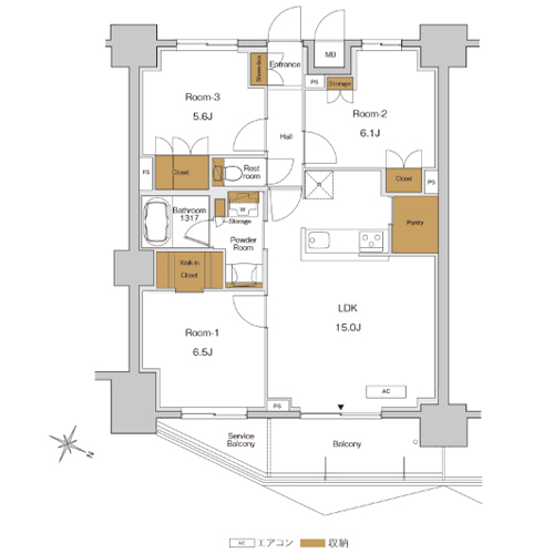 RJRプレシア東十条ガーデン(3LDK[O6タイプ]：73.12㎡)の間取り画像