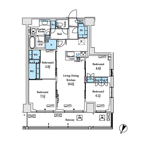 ロイヤルパークス赤羽ノース(4LDK[Er-type]：90.11㎡)の間取り画像