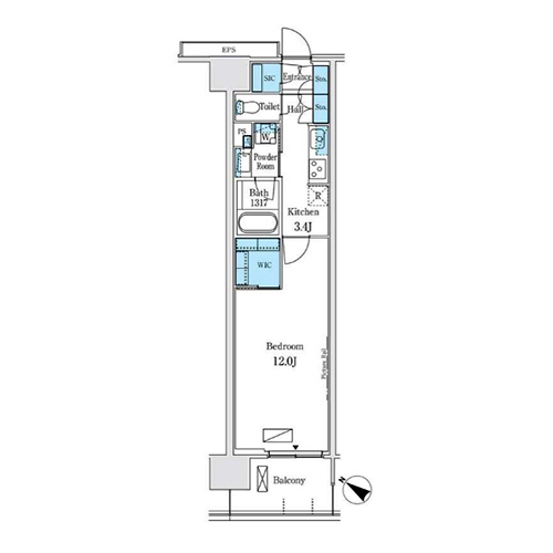 ロイヤルパークス有明(1K[E1-type]：39.84㎡)の間取り画像