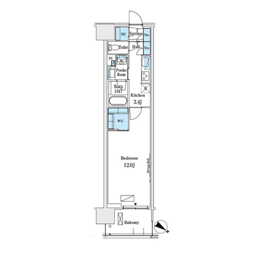 ロイヤルパークス有明(1K[E2-type]：39.84㎡)の間取り画像