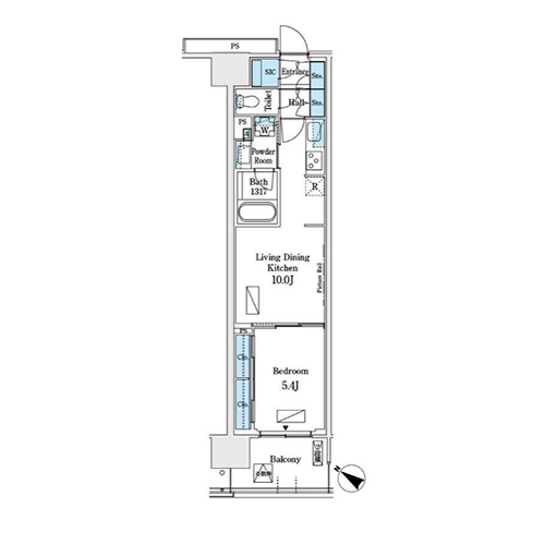 ロイヤルパークス有明(1LDK[D2-type]：39.84㎡)の間取り画像