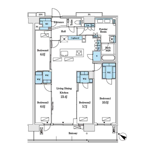 ロイヤルパークス有明(4LDK[P2-type]：119.52㎡)の間取り画像