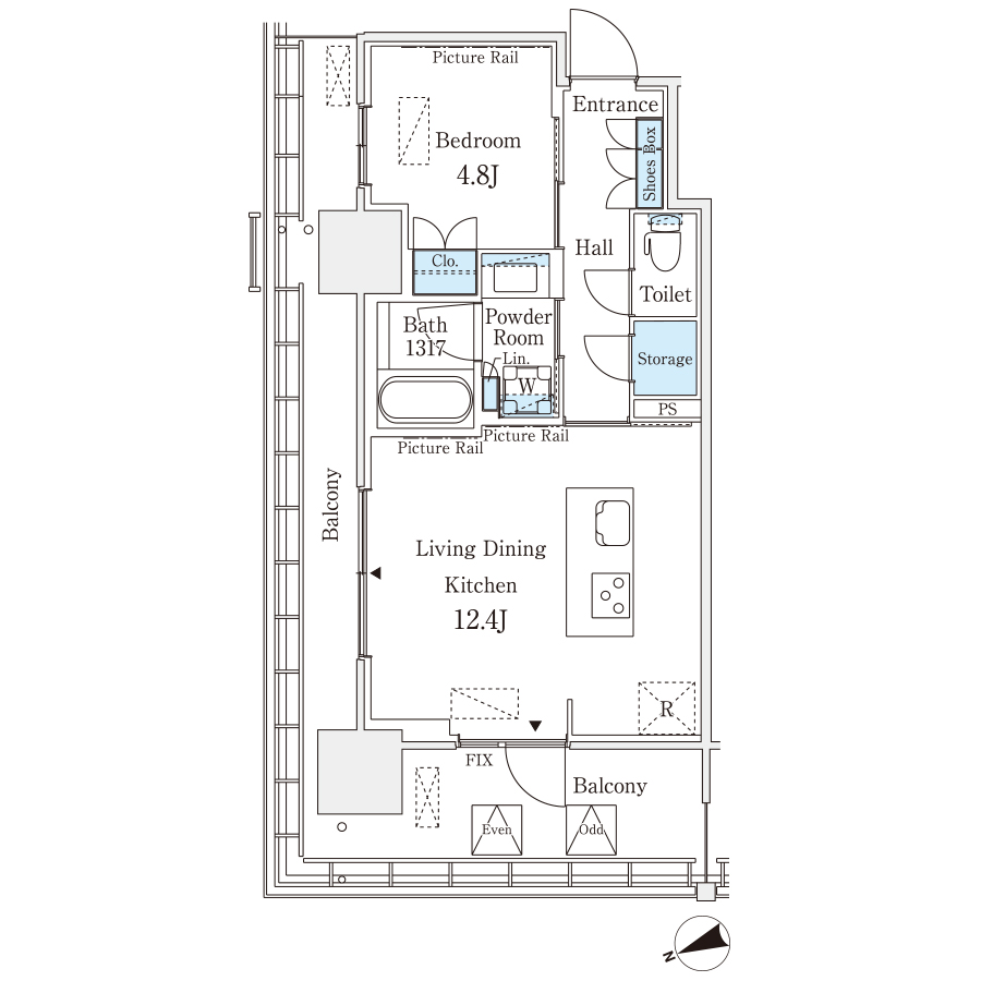 ロイヤルパークス品川(1LDK[01-type]：42.49㎡)の間取り画像