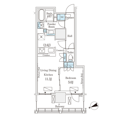 ロイヤルパークス品川(1LDK[05-type]：42.49㎡)の間取り画像