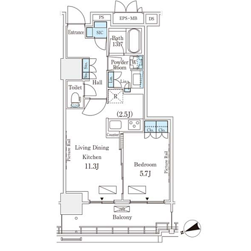 ロイヤルパークス品川(1LDK[30-type]：45.42㎡)の間取り画像