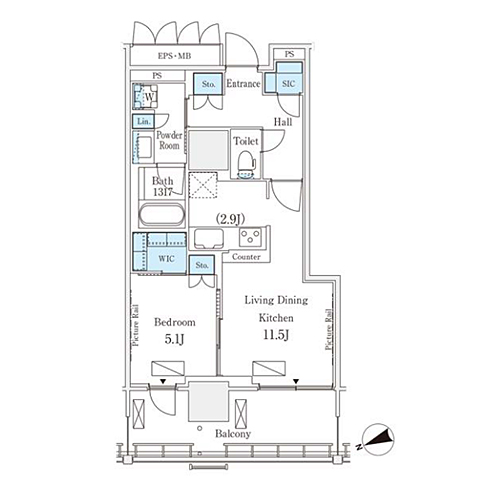 ロイヤルパークス品川(1LDK[08-type]：47.97㎡)の間取り画像