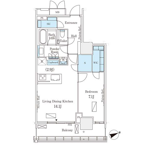 ロイヤルパークス品川(1LDK[55-type]：58.11㎡)の間取り画像