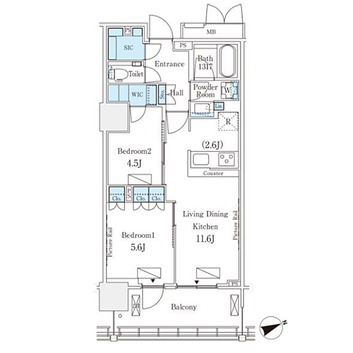 ロイヤルパークス品川(2LDK[16-type]：52.58㎡)の間取り画像