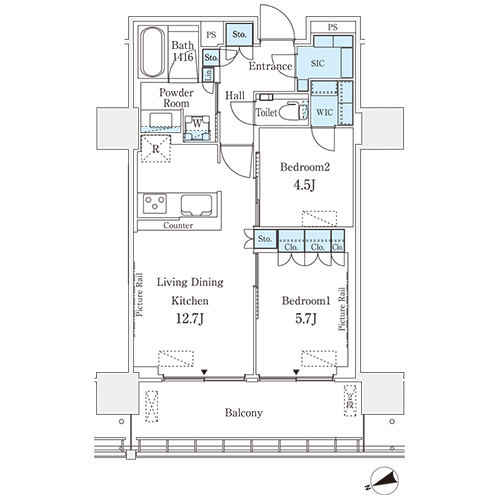 ロイヤルパークス品川(2LDK[10-type]：56.46㎡)の間取り画像