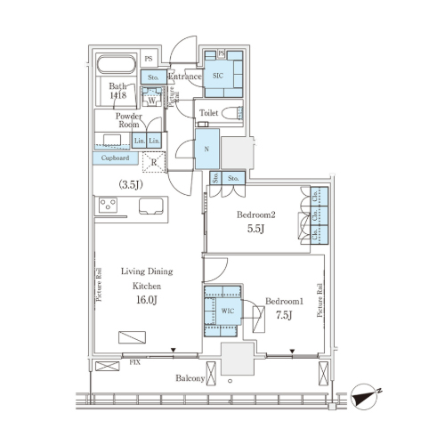 ロイヤルパークス品川(2LDK[57-type]：72.88㎡)の間取り画像