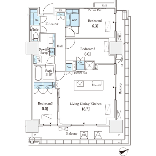 ロイヤルパークス品川(3LDK[39-type]：79.36㎡)の間取り画像