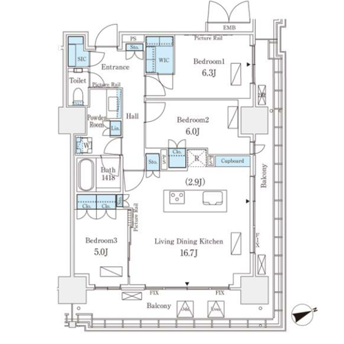 ロイヤルパークス品川(3LDK[54-type]：79.36㎡)の間取り画像