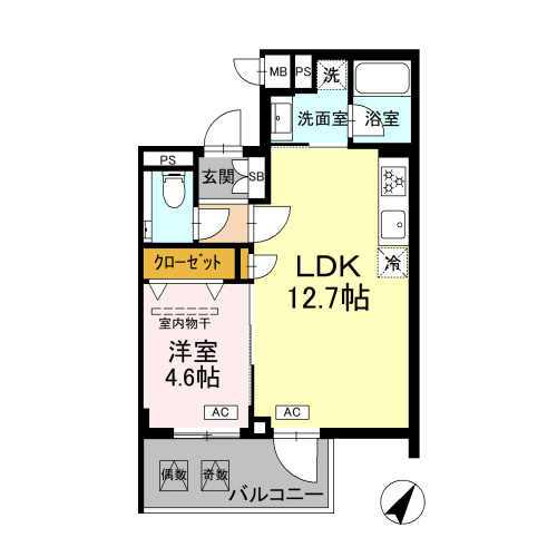 ロイジェント中目黒(1LDK[C-type]：41.24㎡)の間取り画像