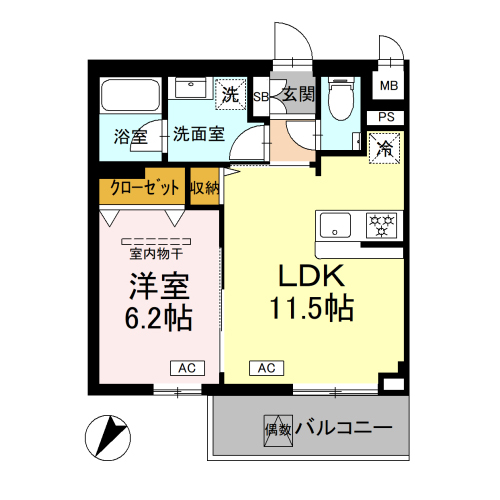 ロイジェント中目黒(1LDK[D-type]：42.17㎡)の間取り画像