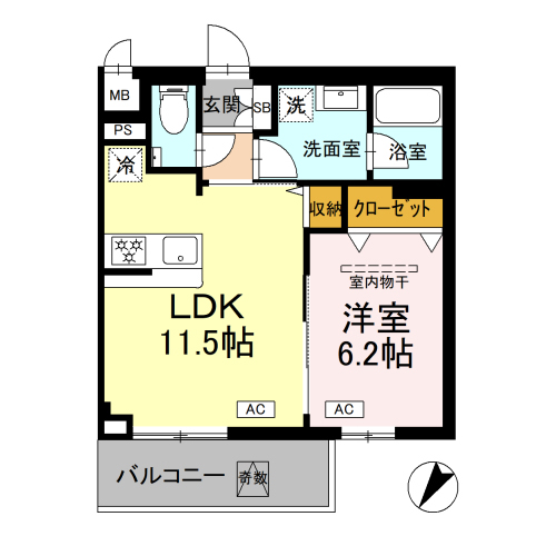 ロイジェント中目黒(1LDK[D'-type]：42.17㎡)の間取り画像