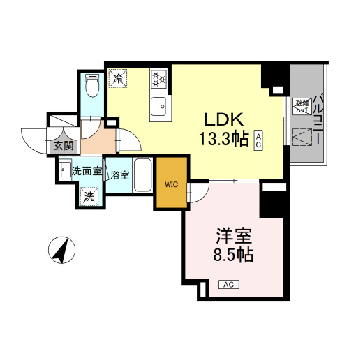 ロイジェント戸越銀座(1LDK+WIC[F-type]：50.04㎡)の間取り画像