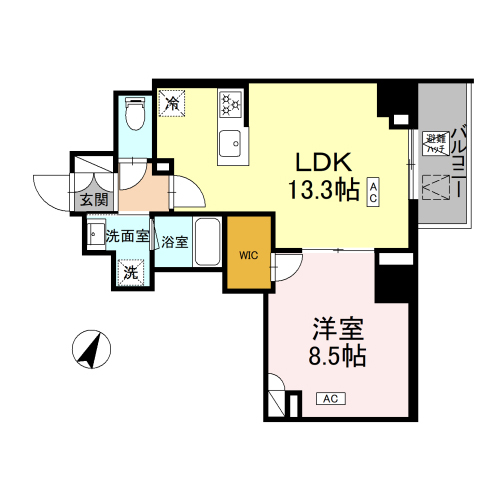 ロイジェント戸越銀座(1LDK+WIC[F'-type]：50.38㎡)の間取り画像