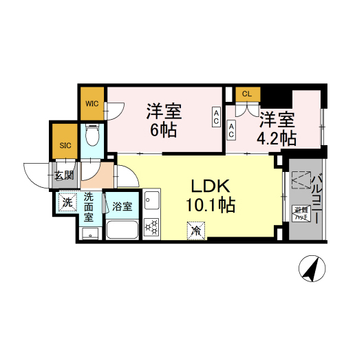 ロイジェント戸越銀座(2LDK+WIC+SIC[Ea-type]：45.38㎡)の間取り画像