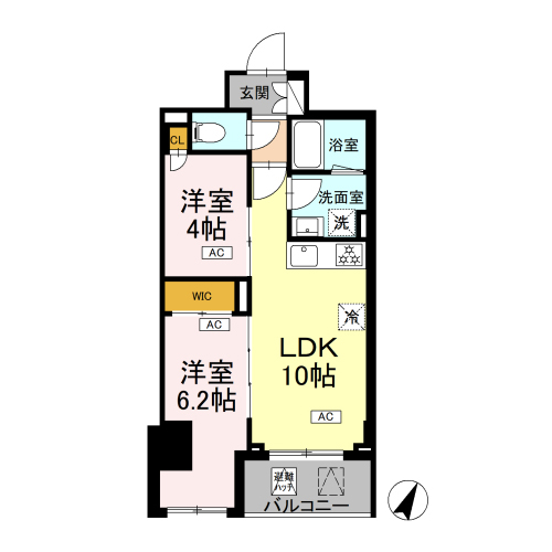 ロイジェント戸越銀座(2LDK+WIC[H-type]：45.48㎡)の間取り画像