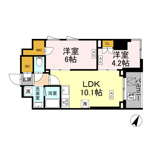 ロイジェント戸越銀座(2LDK+WIC+SIC[E'-type]：46.65㎡)の間取り画像