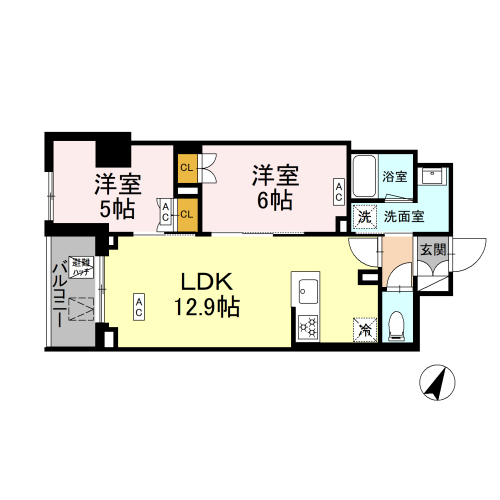 ロイジェント戸越銀座(2LDK[C-type]：51.85㎡)の間取り画像