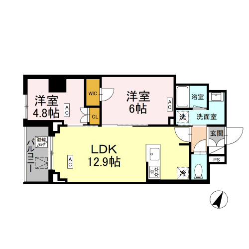 ロイジェント戸越銀座(2LDK+WIC[B-type]：52.15㎡)の間取り画像