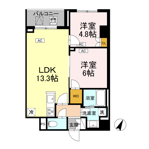 ロイジェント戸越銀座(2LDK+WIC[L-type]：54.43㎡)の間取り画像