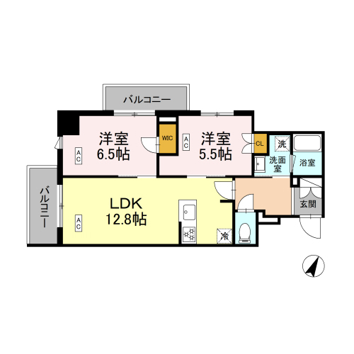 ロイジェント戸越銀座(2LDK+WIC[A-type]：55.74㎡)の間取り画像