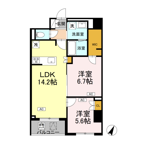 ロイジェント戸越銀座(2LDK+WIC[Ja-type]：60.26㎡)の間取り画像