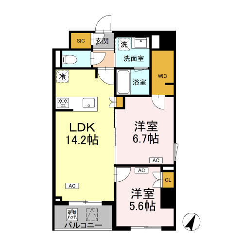 ロイジェント戸越銀座(2LDK+WIC+SIC[J5-type]：60.61㎡)の間取り画像