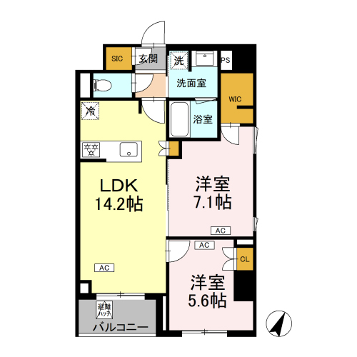 ロイジェント戸越銀座(2LDK+WIC+SIC[P4-type]：60.61㎡)の間取り画像