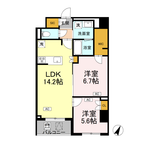 ロイジェント戸越銀座(2LDK+WIC+SIC[J-type]：60.83㎡)の間取り画像