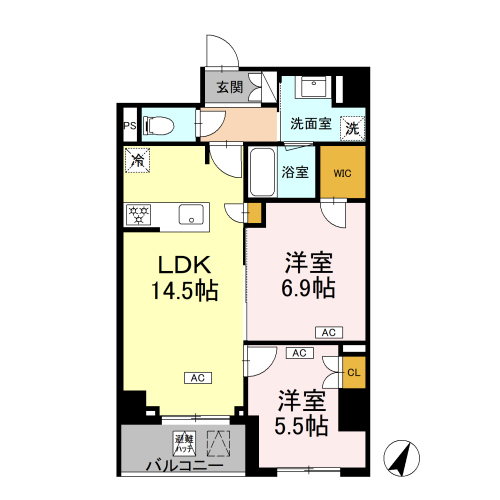 ロイジェント戸越銀座(2LDK+WIC[Ia-type]：61.09㎡)の間取り画像