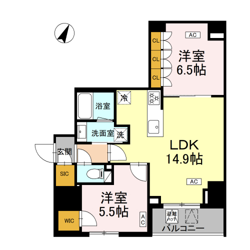 ロイジェント戸越銀座(2LDK+WIC+SIC[G-type]：61.23㎡)の間取り画像