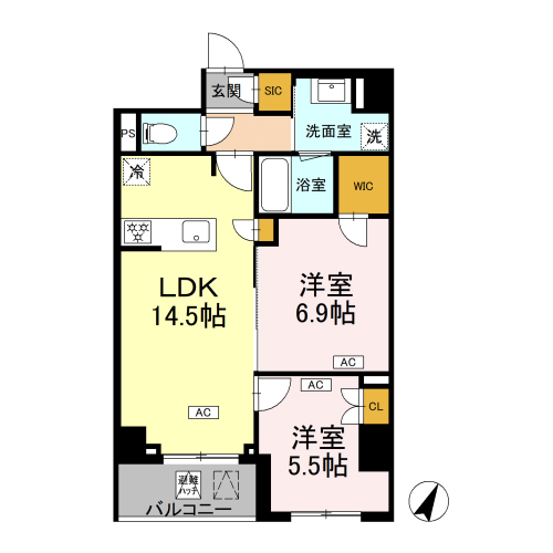 ロイジェント戸越銀座(2LDK+WIC+SIC[I-type]：61.31㎡)の間取り画像