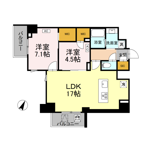 ロイジェント戸越銀座(2LDK+2WIC+SIC[D-type]：64.20㎡)の間取り画像